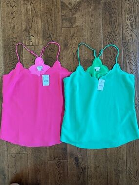 NWT J. Crew Scalloped Spaghetti Strap Camisole in Hot Pink and Green Sz 4